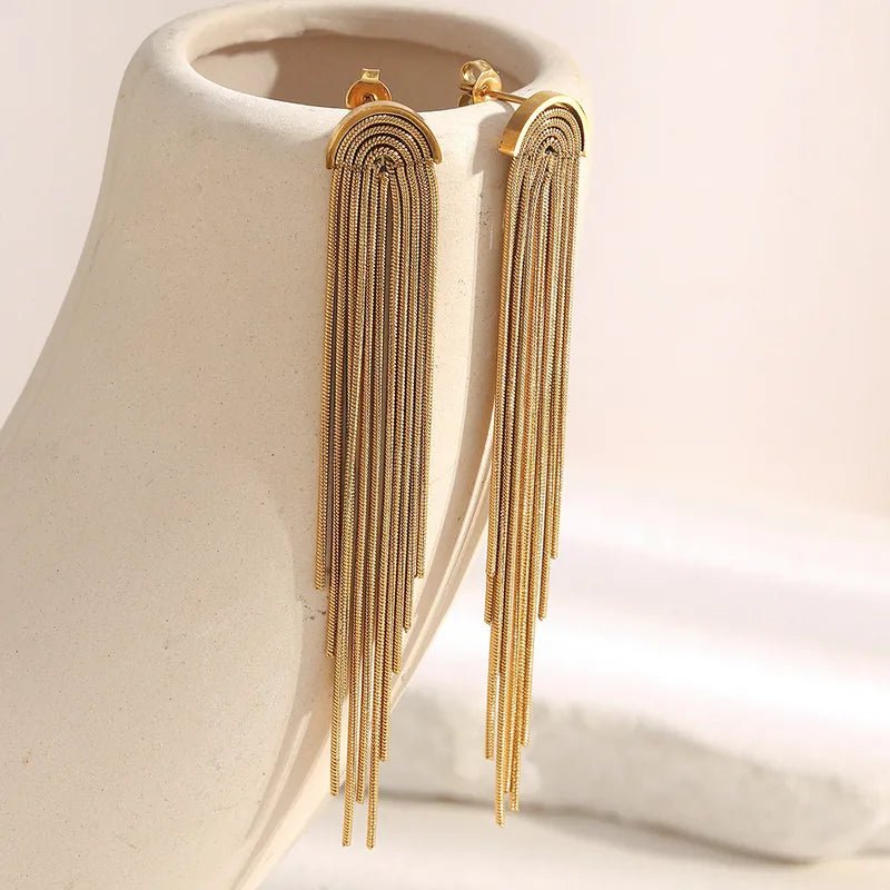 Statement Tassle Waterproof Gold Plated Stud Earrings - Louise's Jewellery Box