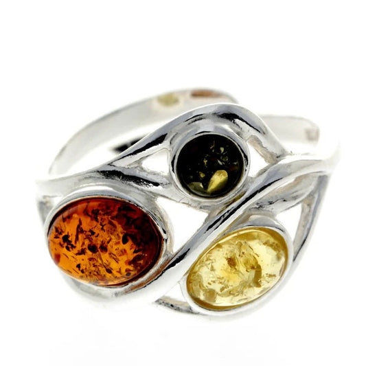 Sterling Silver Adjustable Ring with Mixed Baltic Amber - Louise's Jewellery Box