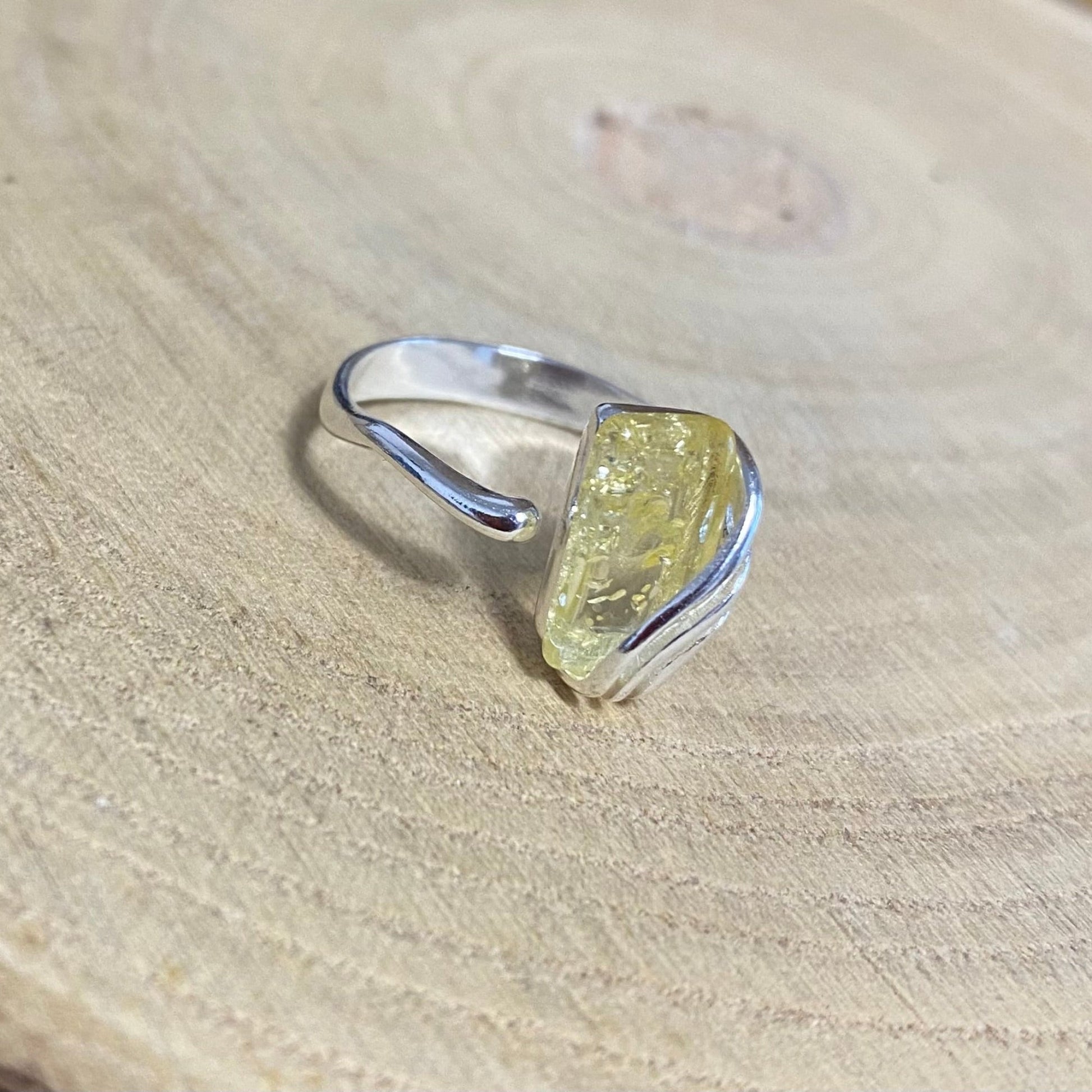 Sterling Silver Adjustable Ring with Rectangular Honey Baltic Amber - Louise's Jewellery Box