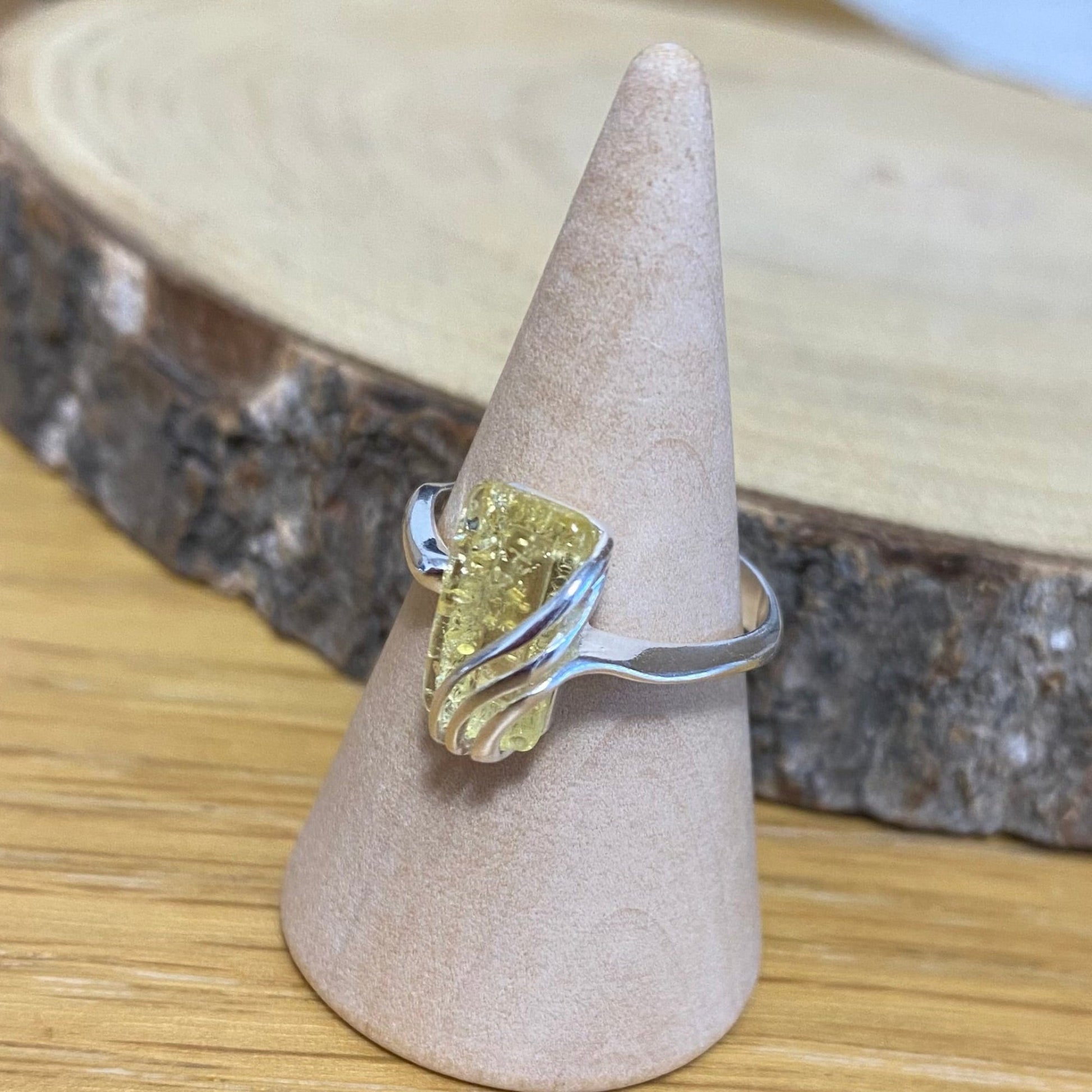 Sterling Silver Adjustable Ring with Rectangular Honey Baltic Amber - Louise's Jewellery Box