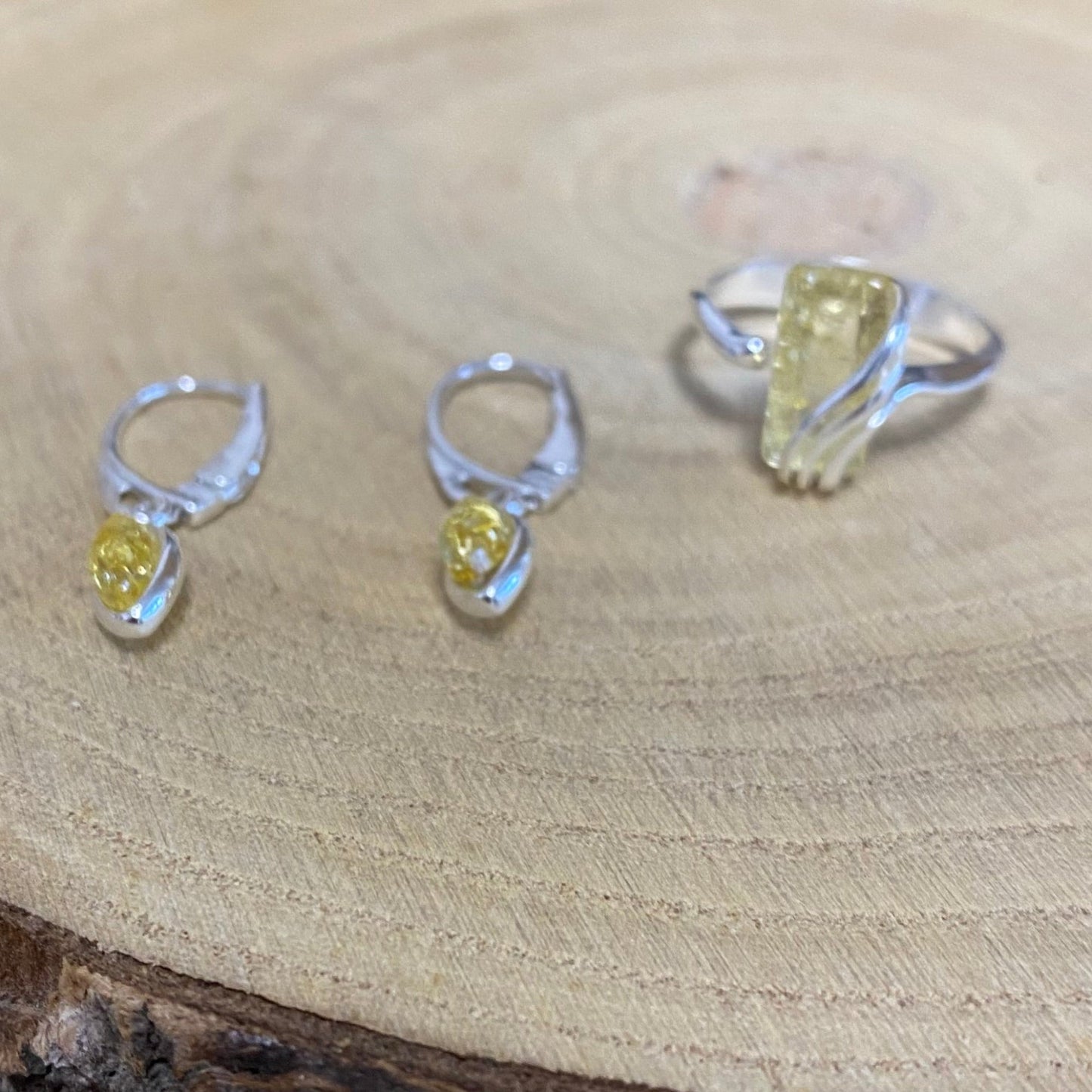 Sterling Silver Adjustable Ring with Rectangular Honey Baltic Amber - Louise's Jewellery Box