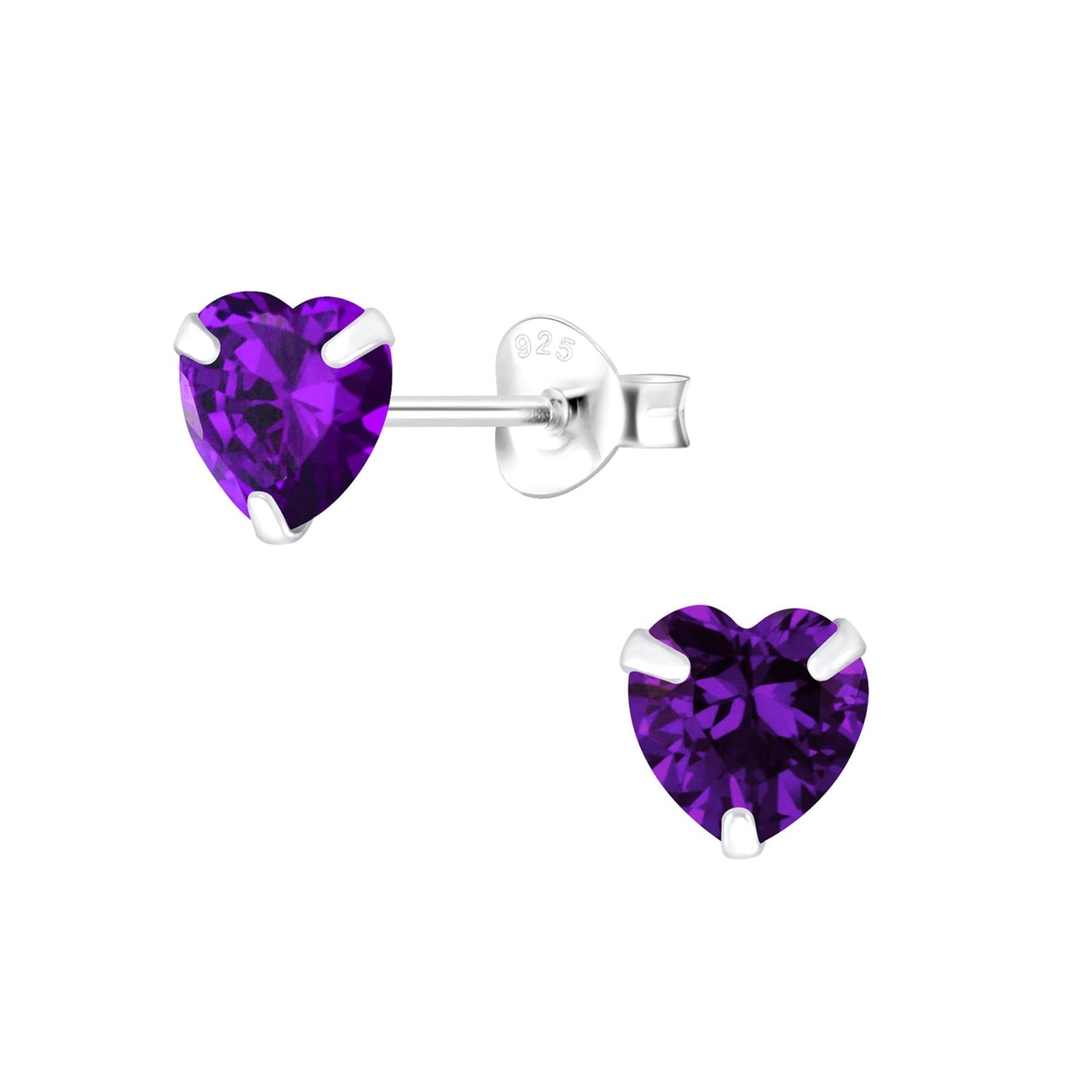 Sterling Silver Amethyst CZ Heart Stud Earrings - SPECIAL PURCHASE!!! - Louise's Jewellery Box