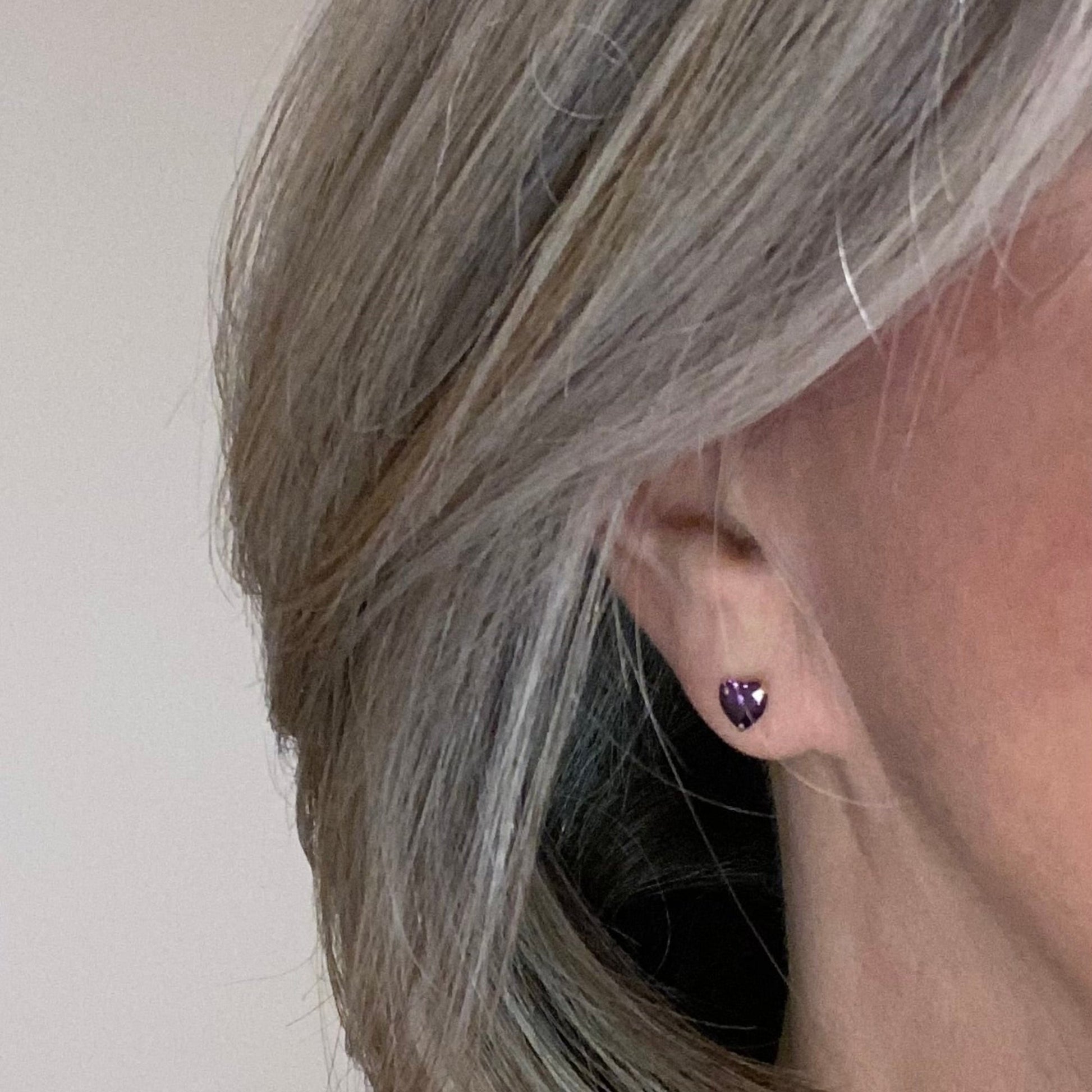 Sterling Silver Amethyst CZ Heart Stud Earrings - SPECIAL PURCHASE!!! - Louise's Jewellery Box