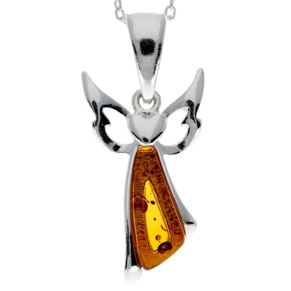 Sterling Silver Angel Pendant in Cognac Baltic Amber - Louise's Jewellery Box