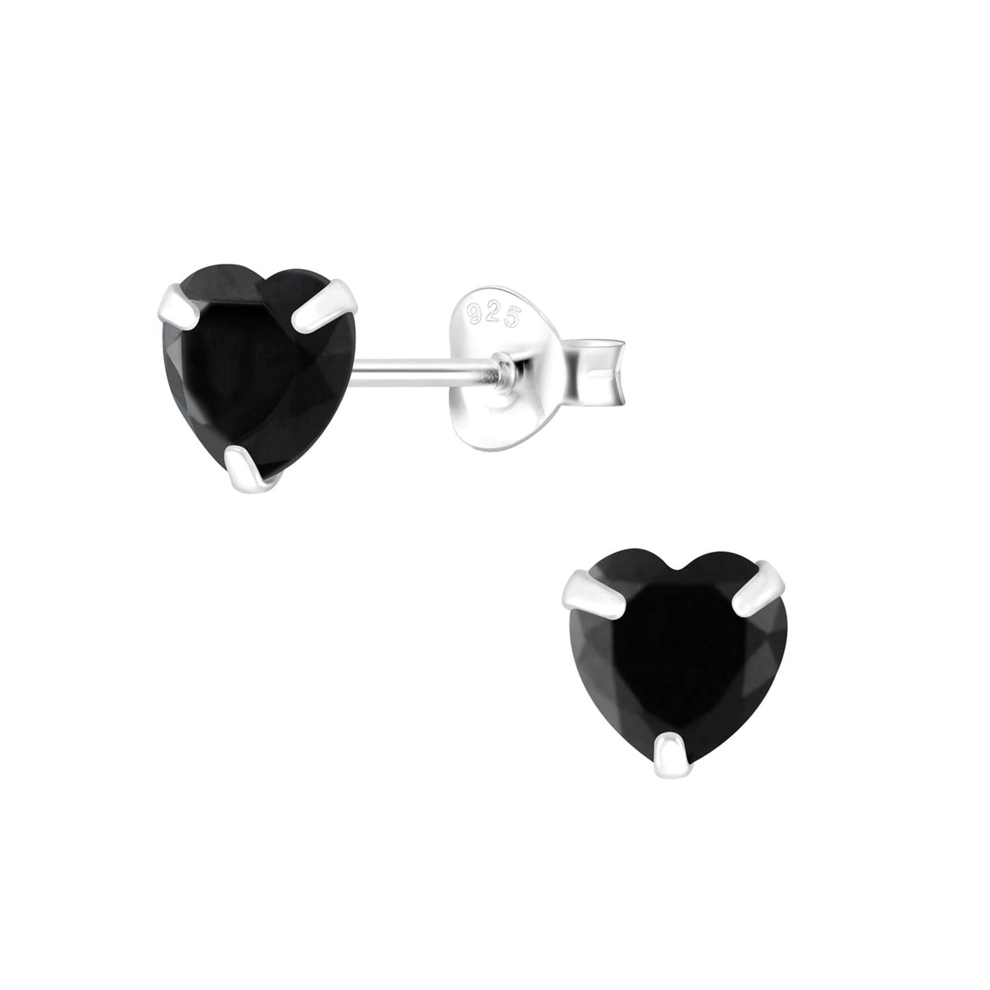 Sterling Silver Black CZ Heart Stud Earrings - SPECIAL PURCHASE!!! - Louise's Jewellery Box