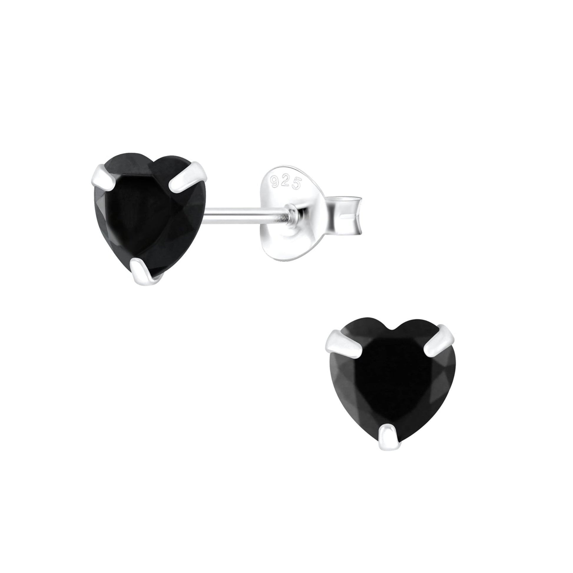 Sterling Silver Black CZ Heart Stud Earrings - SPECIAL PURCHASE!!! - Louise's Jewellery Box