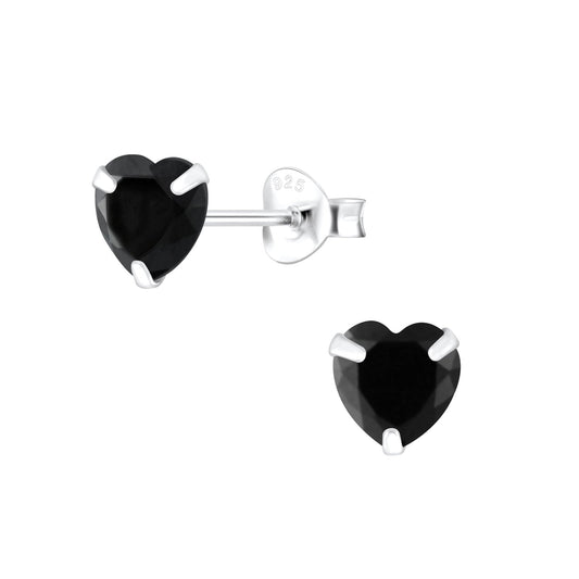 Sterling Silver Black CZ Heart Stud Earrings - SPECIAL PURCHASE!!! - Louise's Jewellery Box
