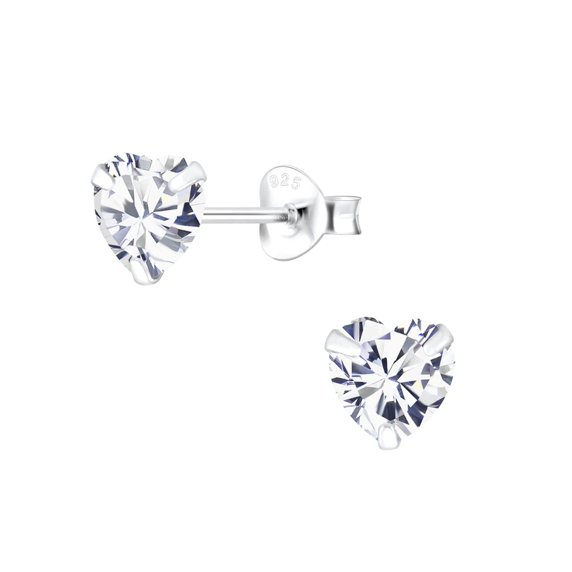 Sterling Silver Clear CZ Heart Stud Earrings - SPECIAL PURCHASE!!! - Louise's Jewellery Box