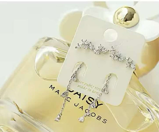 Sterling Silver Crystal Studs with Drop Crystal Chain - Louise's Jewellery Box