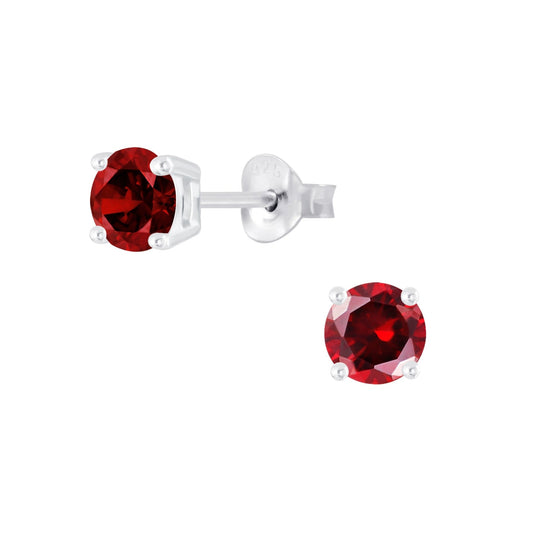 Sterling Silver Cubic Zirconia Studs - Garnet - Louise's Jewellery Box