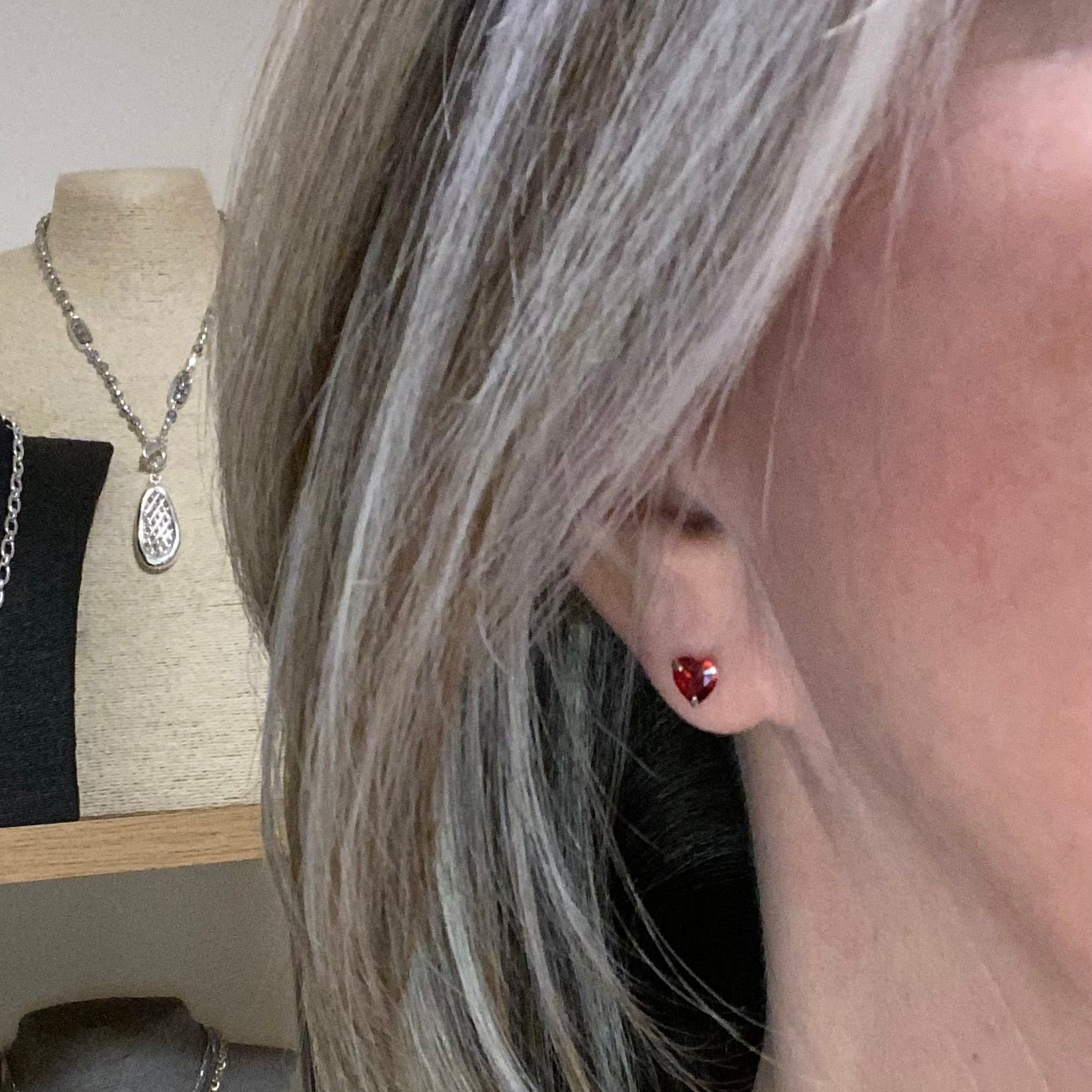 Sterling Silver Garnet CZ Heart Stud Earrings - SPECIAL PURCHASE!!! - Louise's Jewellery Box