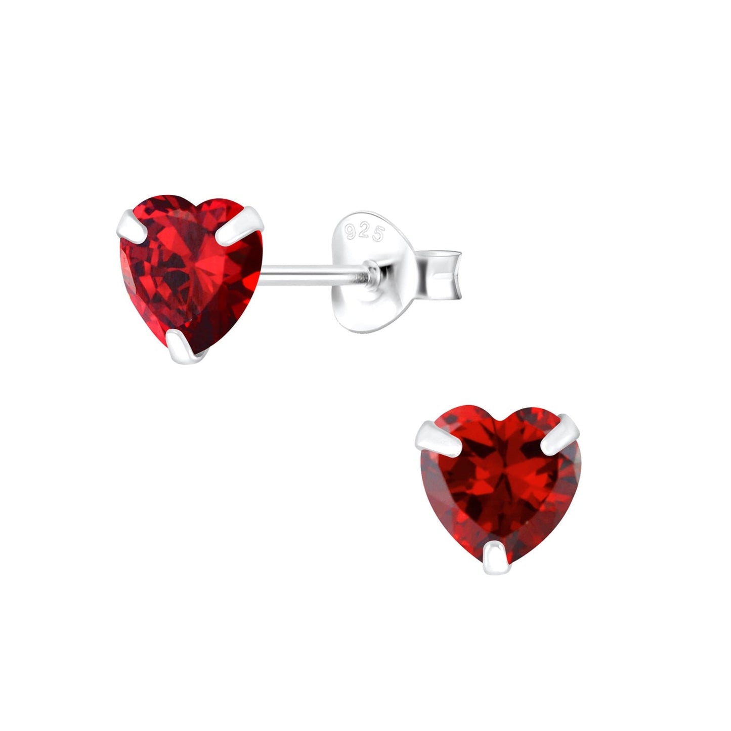 Sterling Silver Garnet CZ Heart Stud Earrings - SPECIAL PURCHASE!!! - Louise's Jewellery Box
