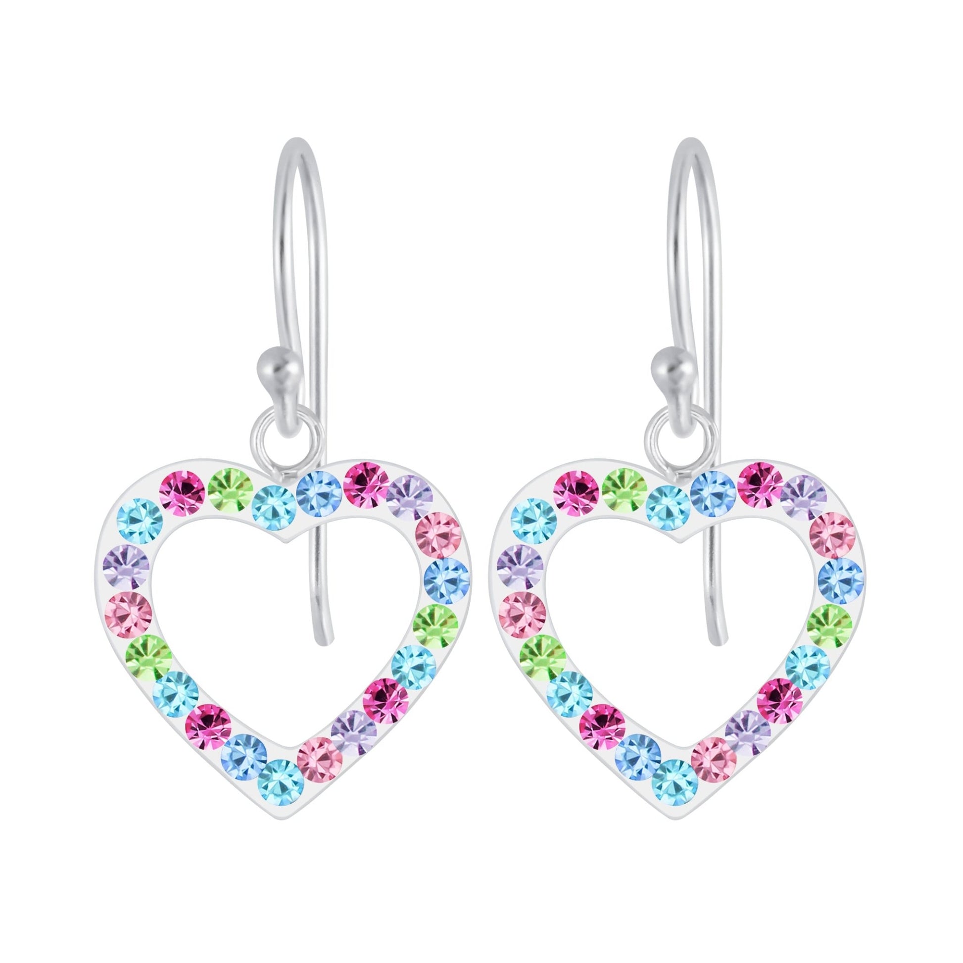 Sterling Silver Heart Earrings with Coloured Crystals - Louise's Jewellery Box