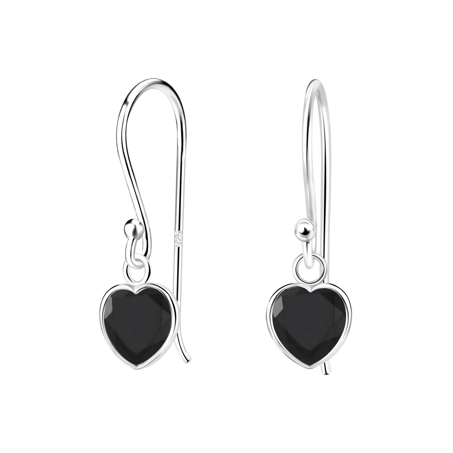 Sterling Silver Hook Earrings with Black Crystal Heart - Louise's Jewellery Box