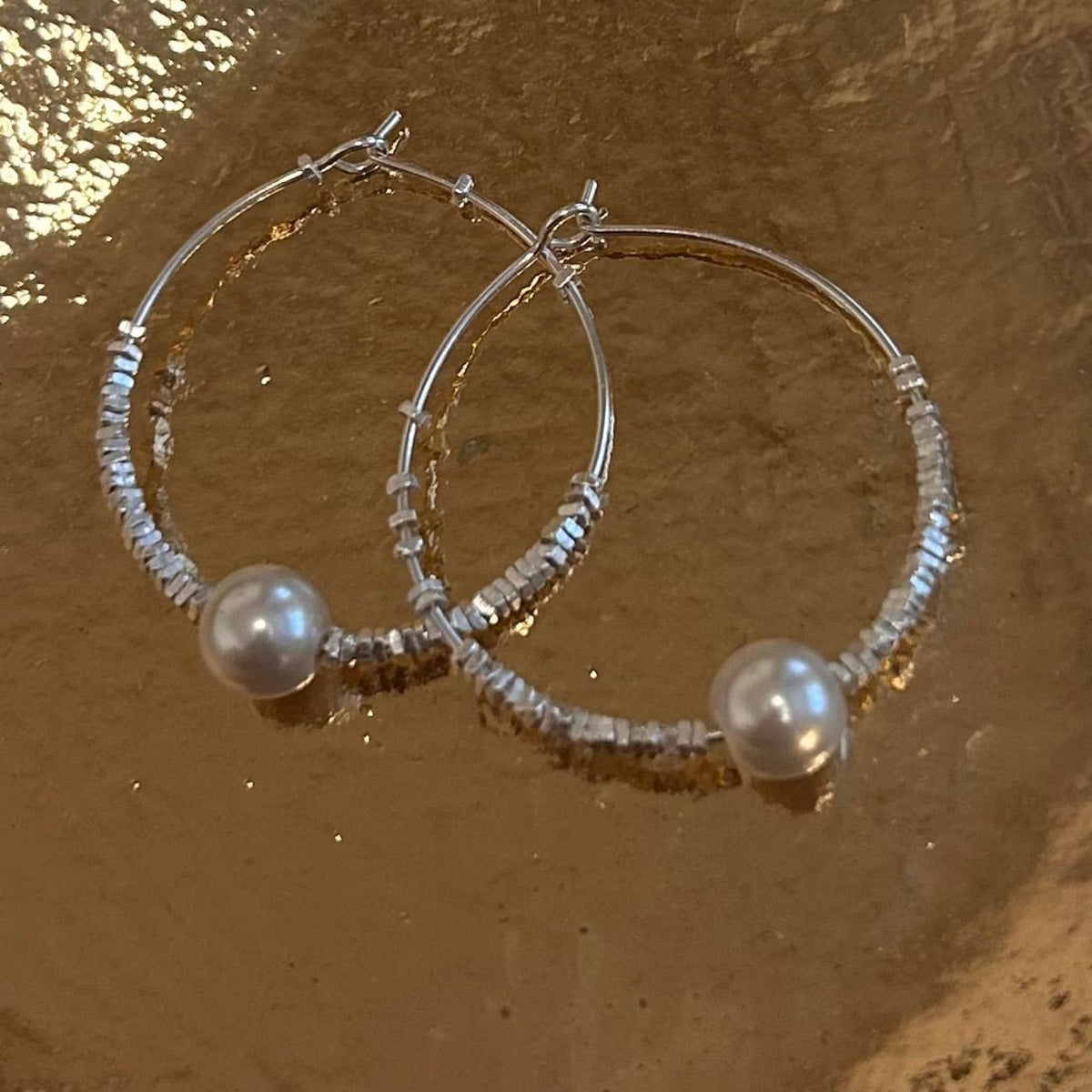 Sterling Silver Hoops with Pearl Detail - Louise's Jewellery Box
