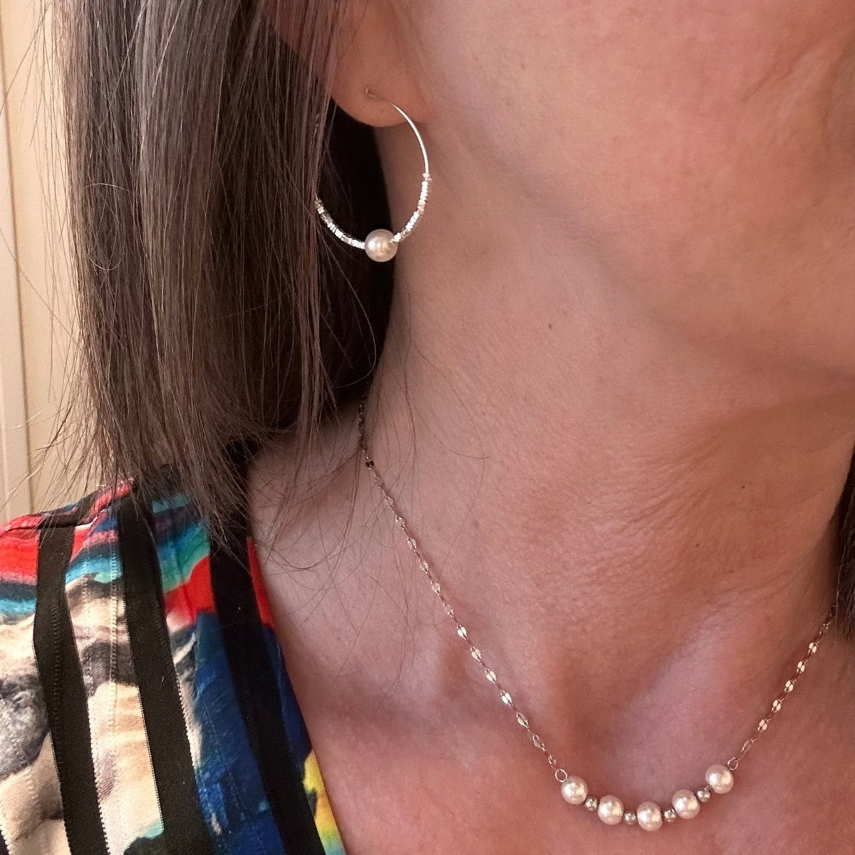 Sterling Silver Hoops with Pearl Detail - Louise's Jewellery Box