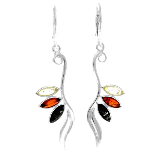 Sterling Silver Lever Arch Earrings with Mixed Baltic Amber - Louise's Jewellery Box