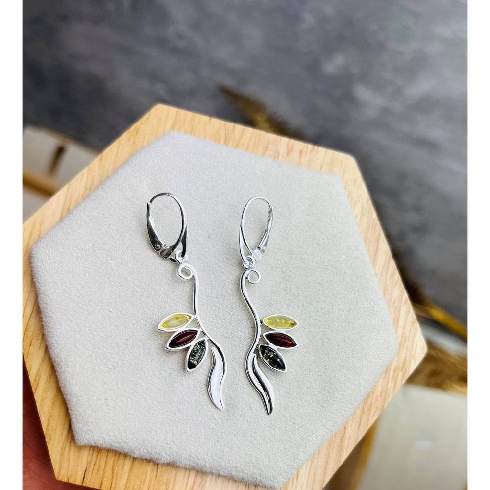 Sterling Silver Lever Arch Earrings with Mixed Baltic Amber - Louise's Jewellery Box
