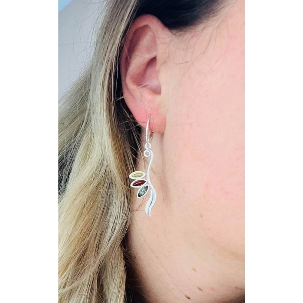 Sterling Silver Lever Arch Earrings with Mixed Baltic Amber - Louise's Jewellery Box