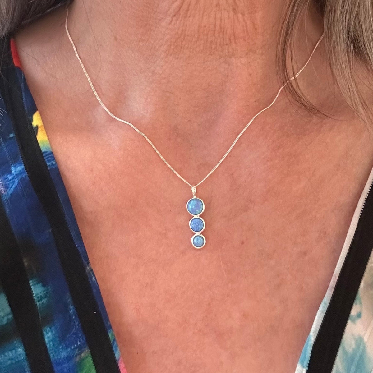Sterling Silver Pendant with Blue Opalique - Louise's Jewellery Box