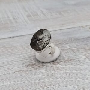 Sterling Silver Ring with Large Black Shungite Stone - Louise's Jewellery Box