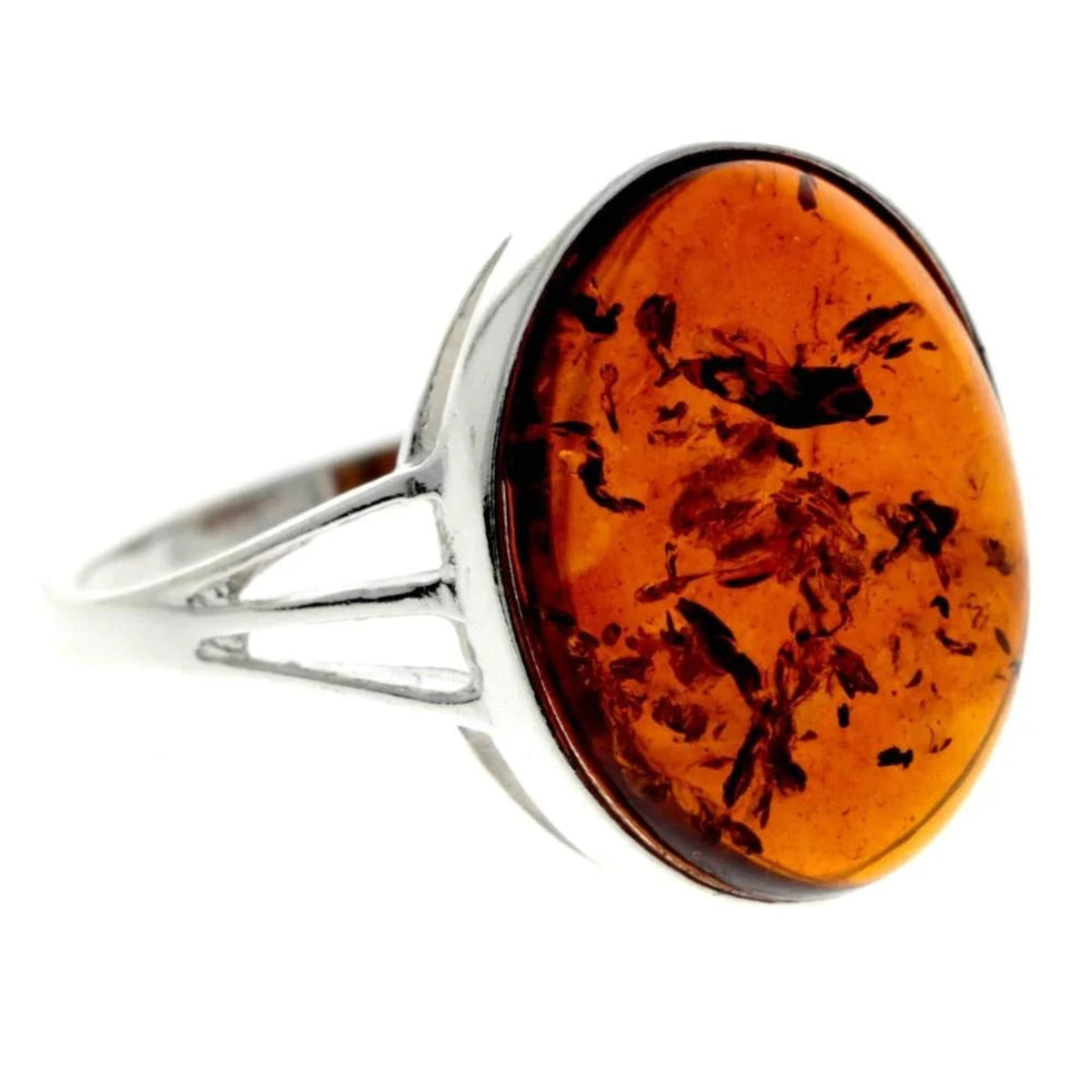Sterling Silver Ring with Oval Cognac Baltic Amber - Louise's Jewellery Box