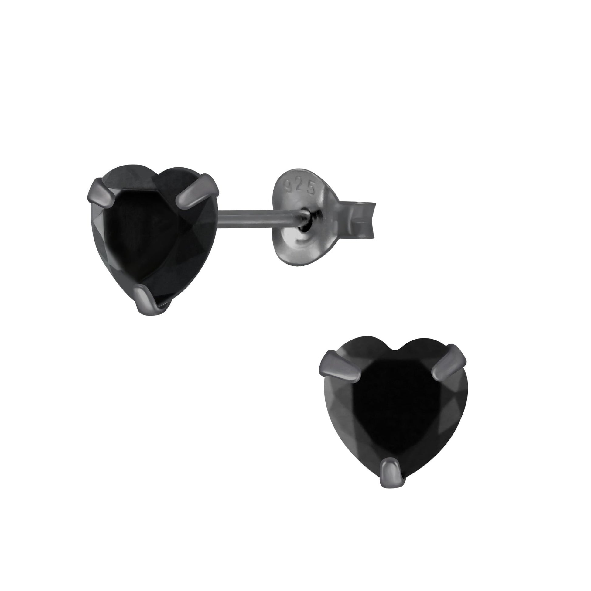 Sterling Silver Studs with Black Cubic Zirconia Heart - Louise's Jewellery Box