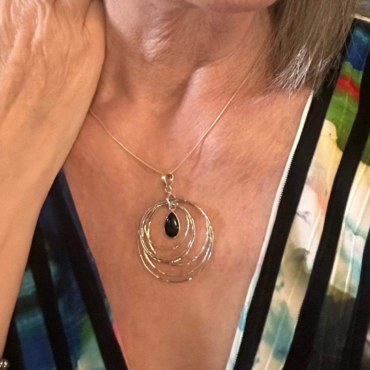Sterling Silver Teardrop Black Onyx Pendant - Louise's Jewellery Box