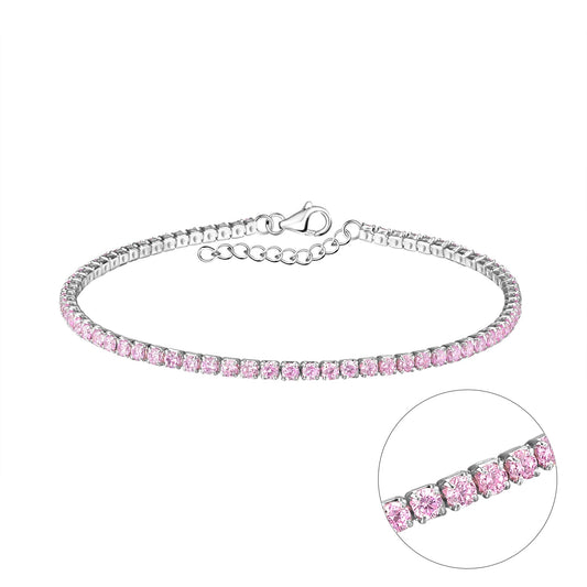 Sterling Silver Tennis Bracelet with Pink Crystals - Louise's Jewellery Box