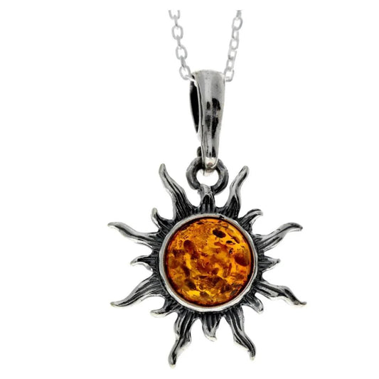 Sun Pendant in Sterling Silver with Cognac Baltic Amber - Louise's Jewellery Box