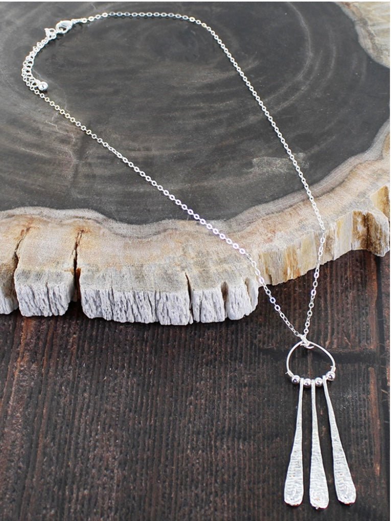 Suzie Blue Silver Plated Beaten Teardrop Necklace - Louise's Jewellery Box