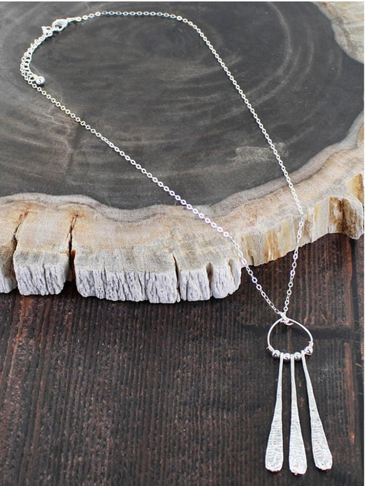 Suzie Blue Silver Plated Beaten Teardrop Necklace - Louise's Jewellery Box