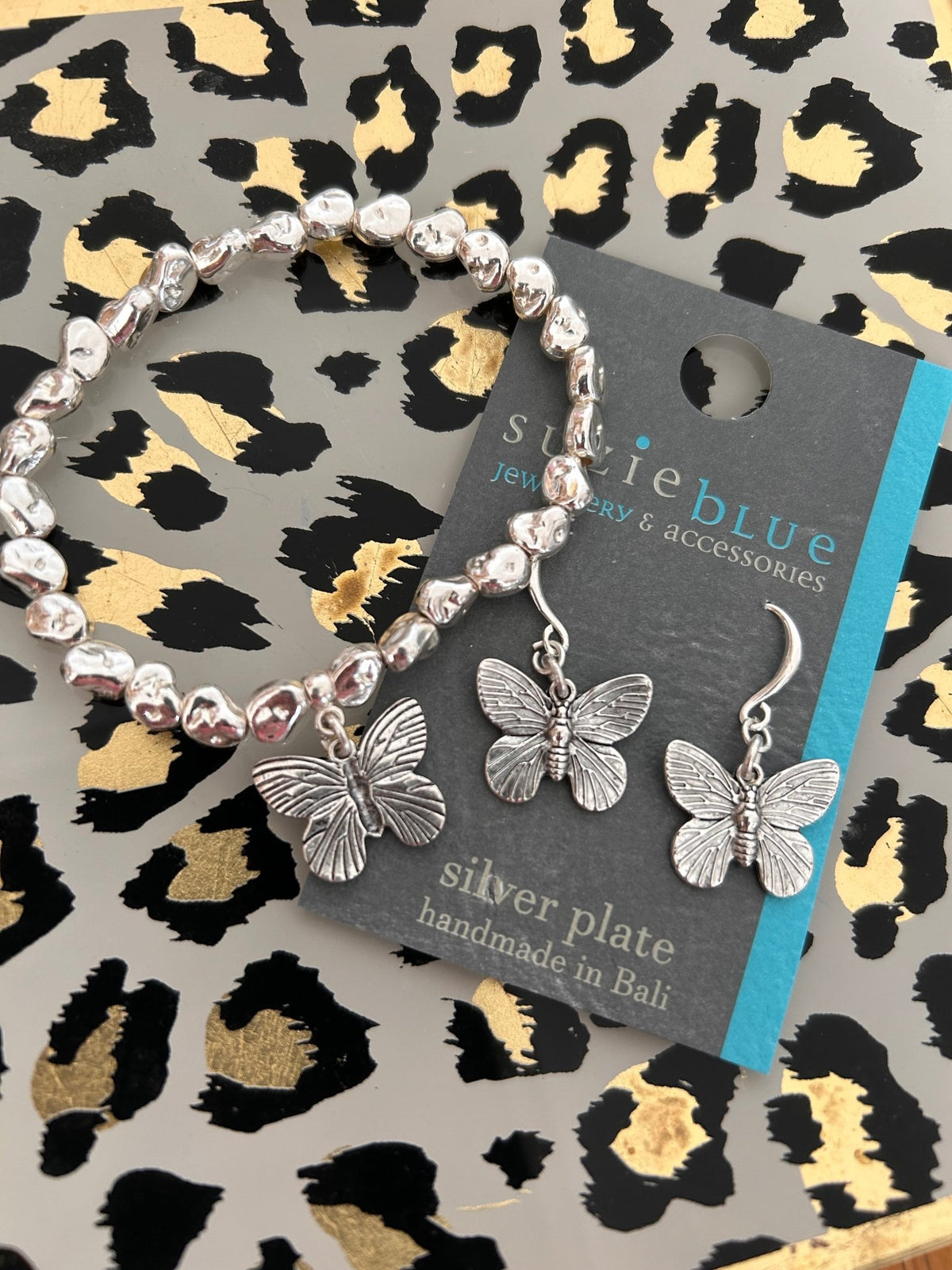 Suzie Blue Silver Plated Butterfly Bracelet - Louise's Jewellery Box