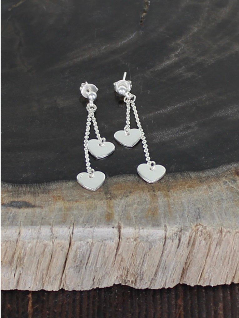 Suzie Blue Silver Plated Double Heart Drop Earrings - Louise's Jewellery Box