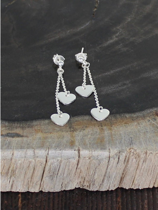 Suzie Blue Silver Plated Double Heart Drop Earrings - Louise's Jewellery Box