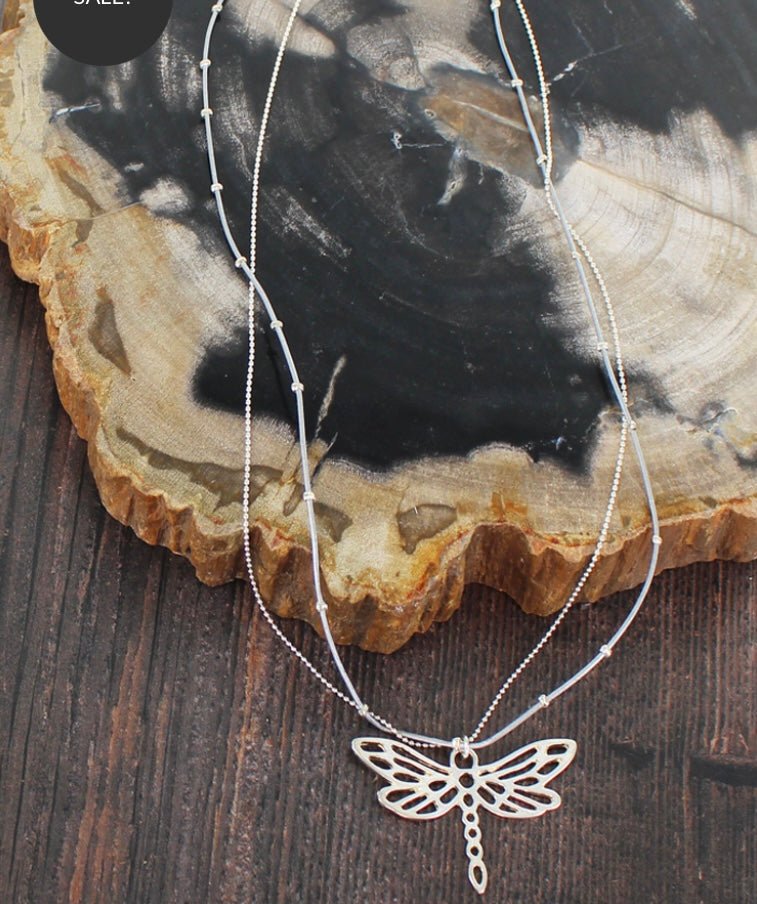 Suzie Blue Silver Plated Dragonfly Charm Necklace - LAST ONE! - Louise's Jewellery Box