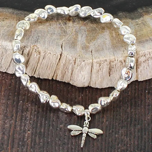 Suzie Blue Silver Plated Dragonfly Stretch Bracelet - Louise's Jewellery Box