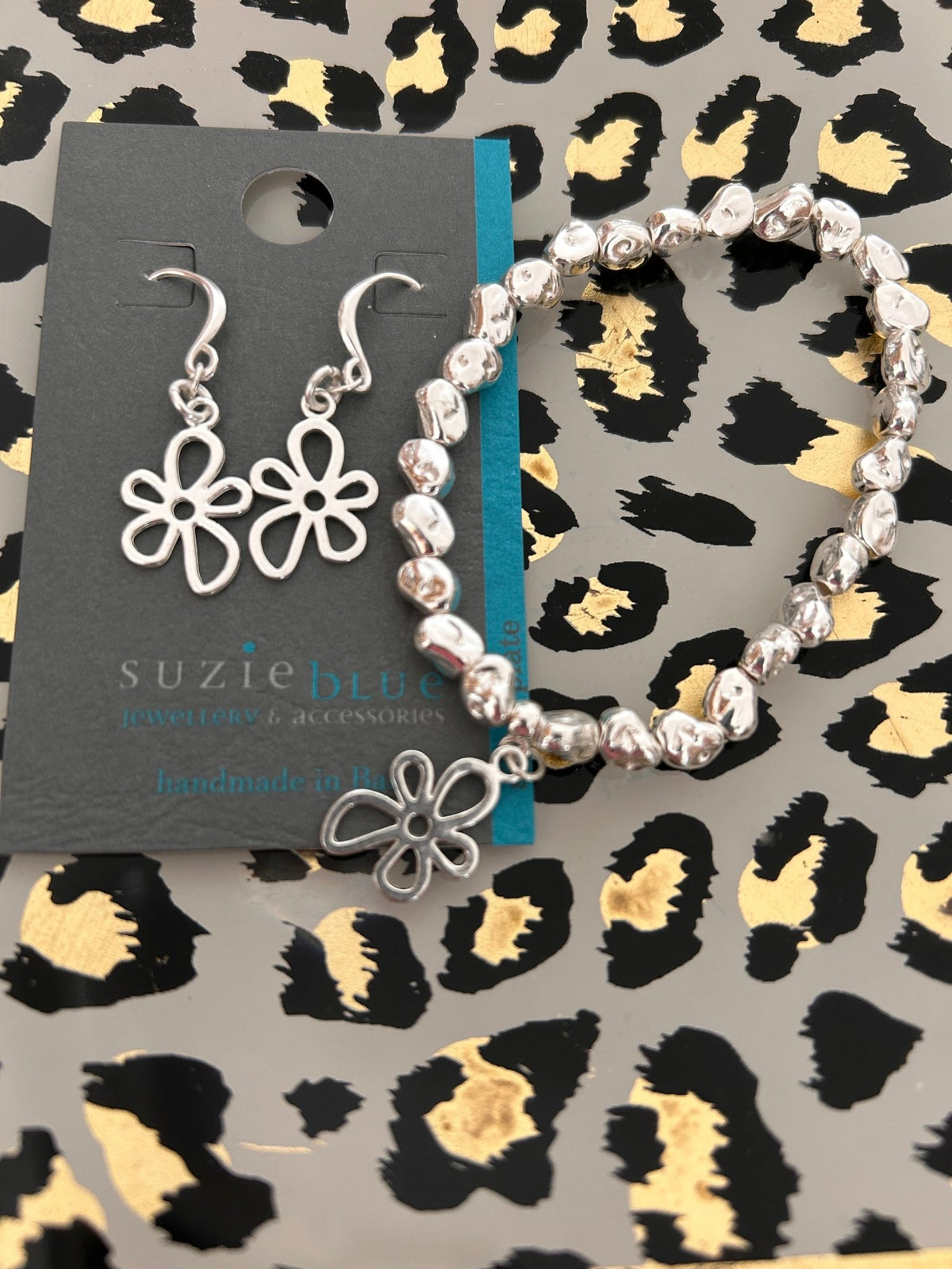 Suzie Blue Silver Plated Flower Charm Earrings - Louise's Jewellery Box