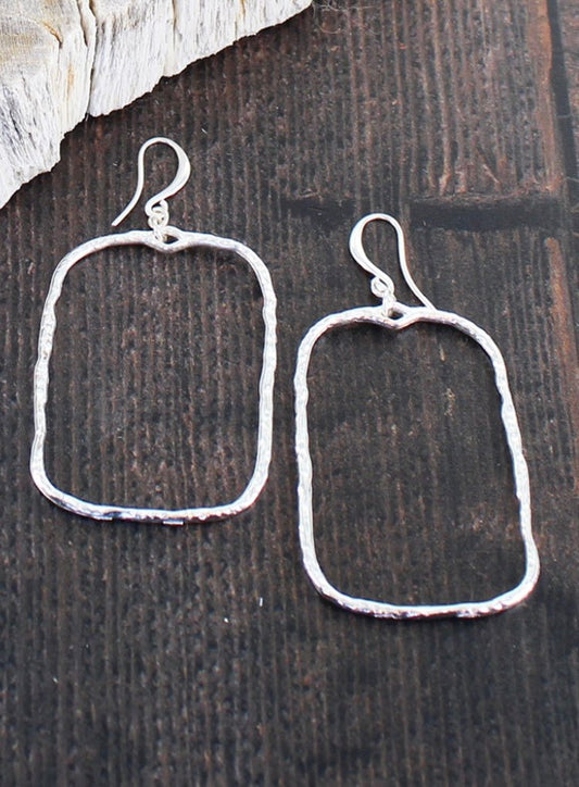 Suzie Blue Silver Plated Hammered Rectangular Earrings - Louise's Jewellery Box