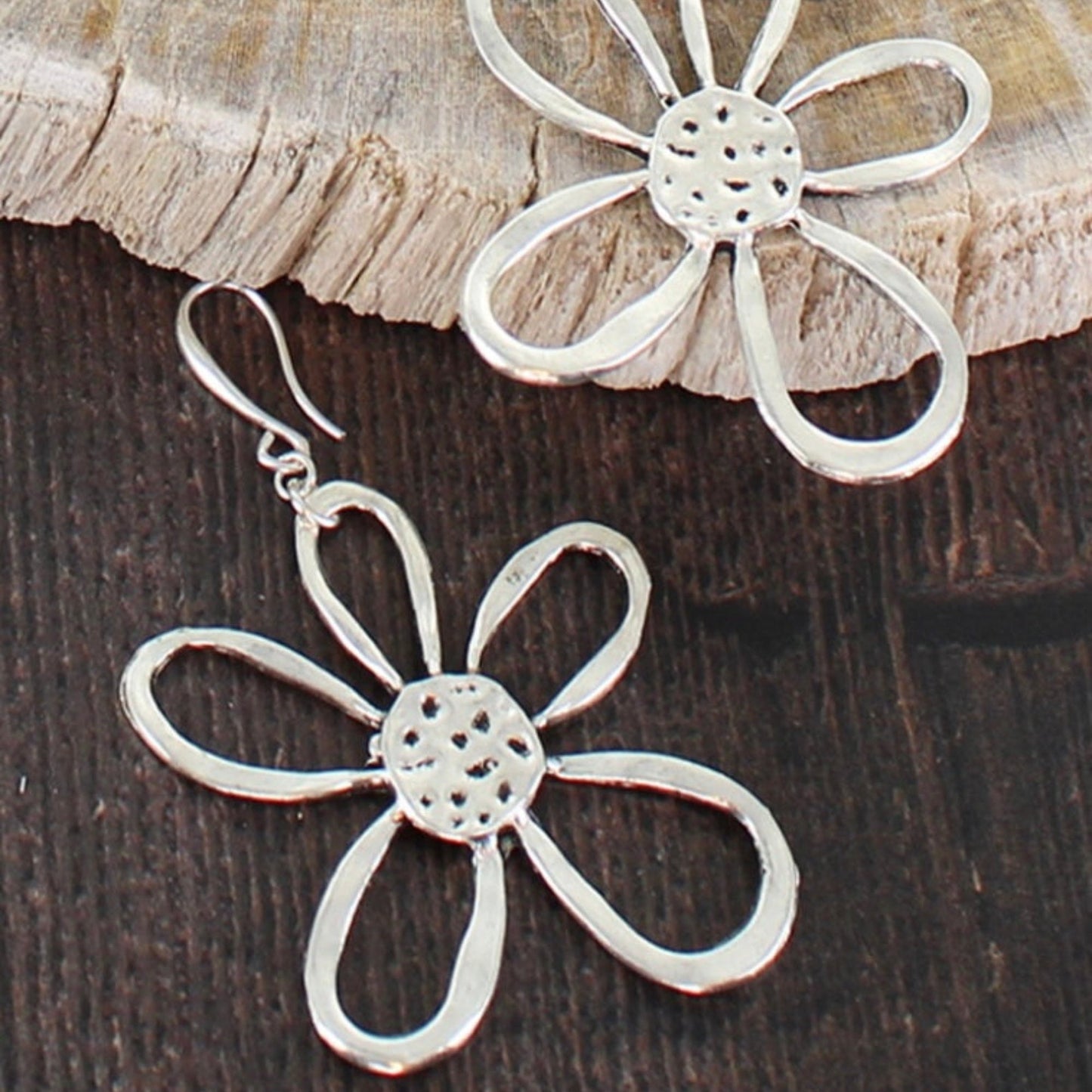 Suzie Blue Silver Plated Large Open Flower Earrings - Louise's Jewellery Box
