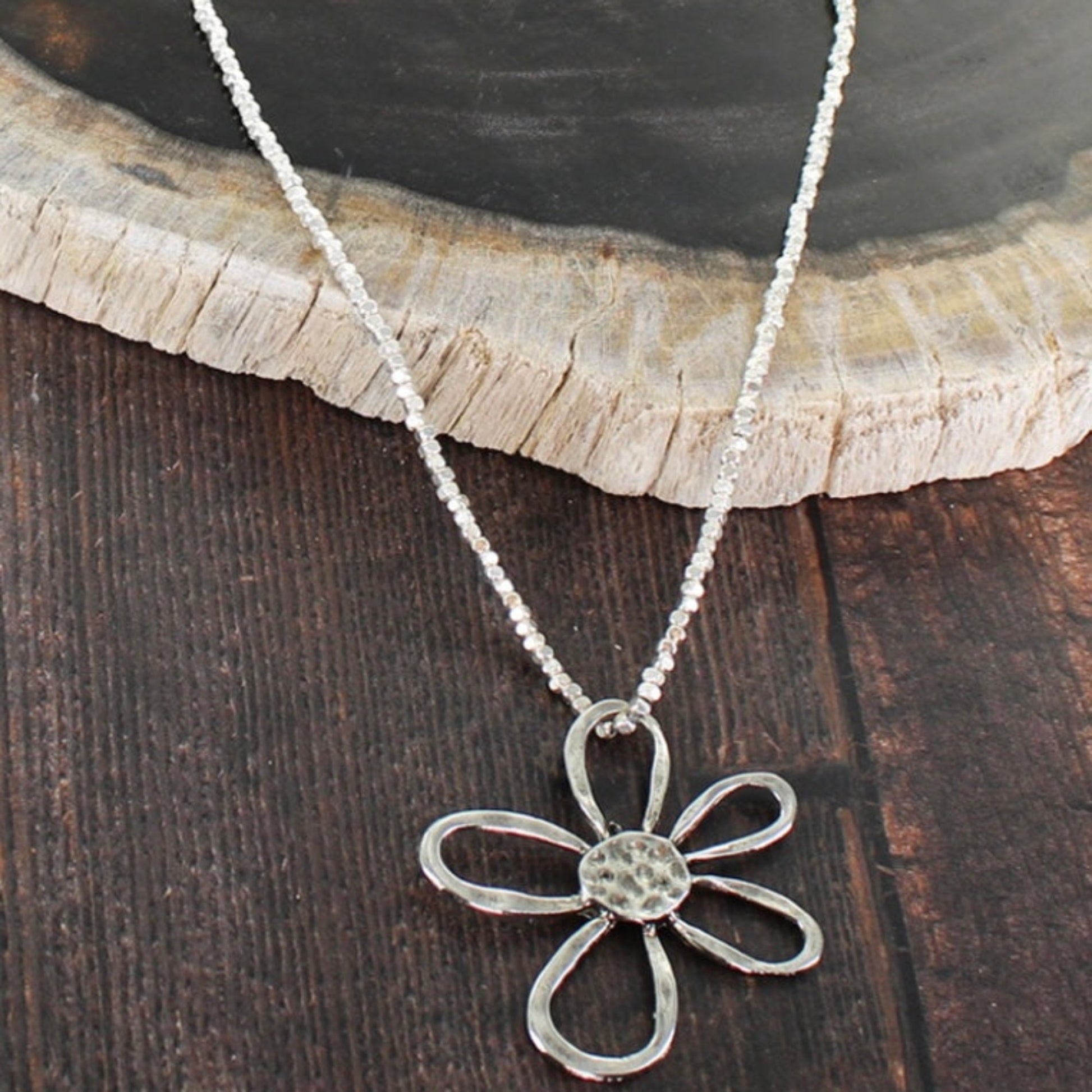Suzie Blue Silver Plated Large Open Flower Necklace - Louise's Jewellery Box