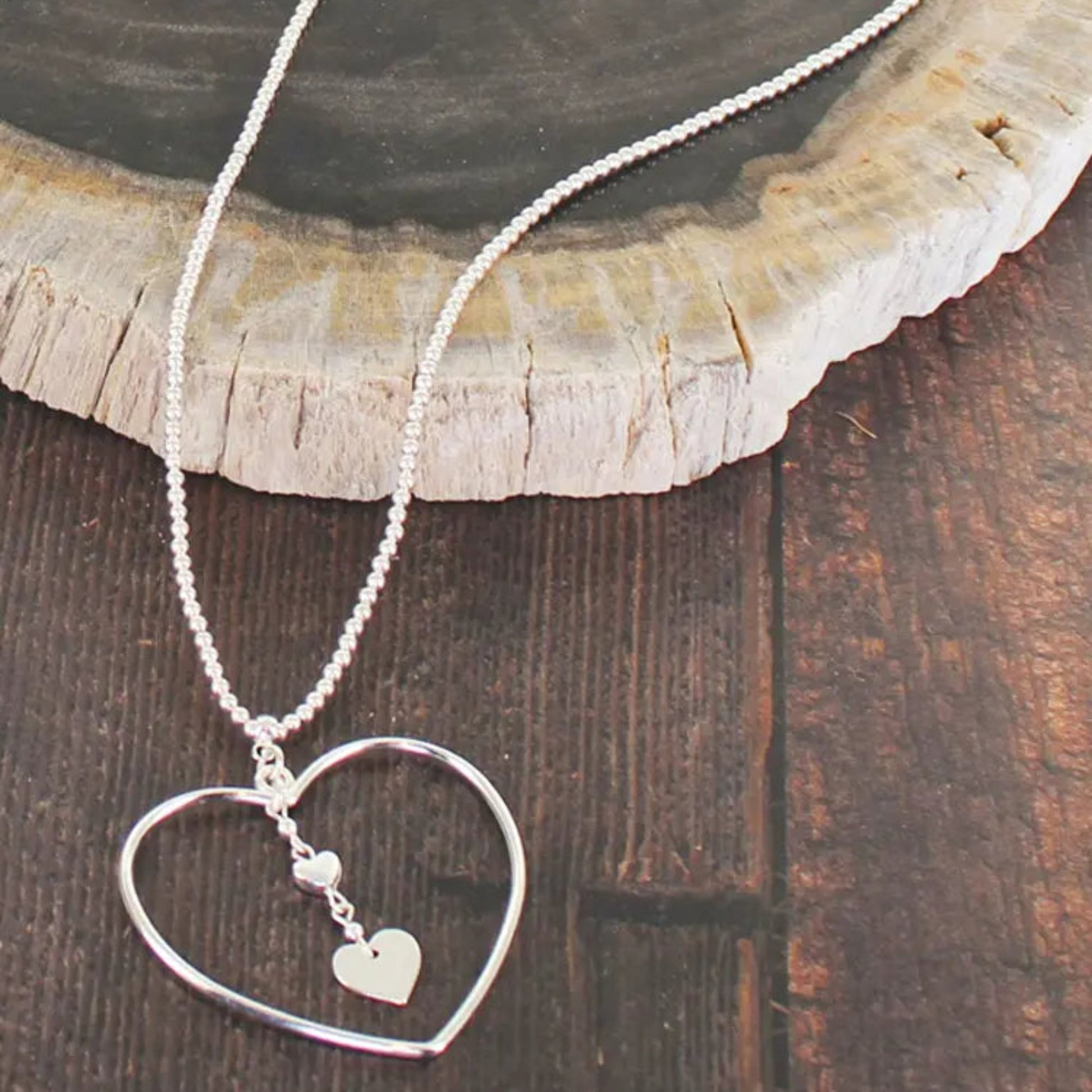 Suzie Blue Silver Plated Oped Heart Necklace with Drop Charms - Louise's Jewellery Box