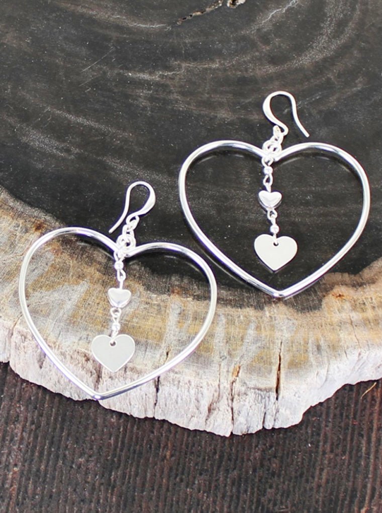 Suzie Blue Silver Plated Open Heart Earrings with Drop Charms - Louise's Jewellery Box