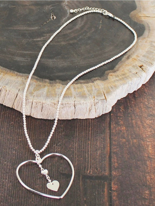 Suzie Blue Silver Plated Open Heart Necklace with Drop Charm - Louise's Jewellery Box