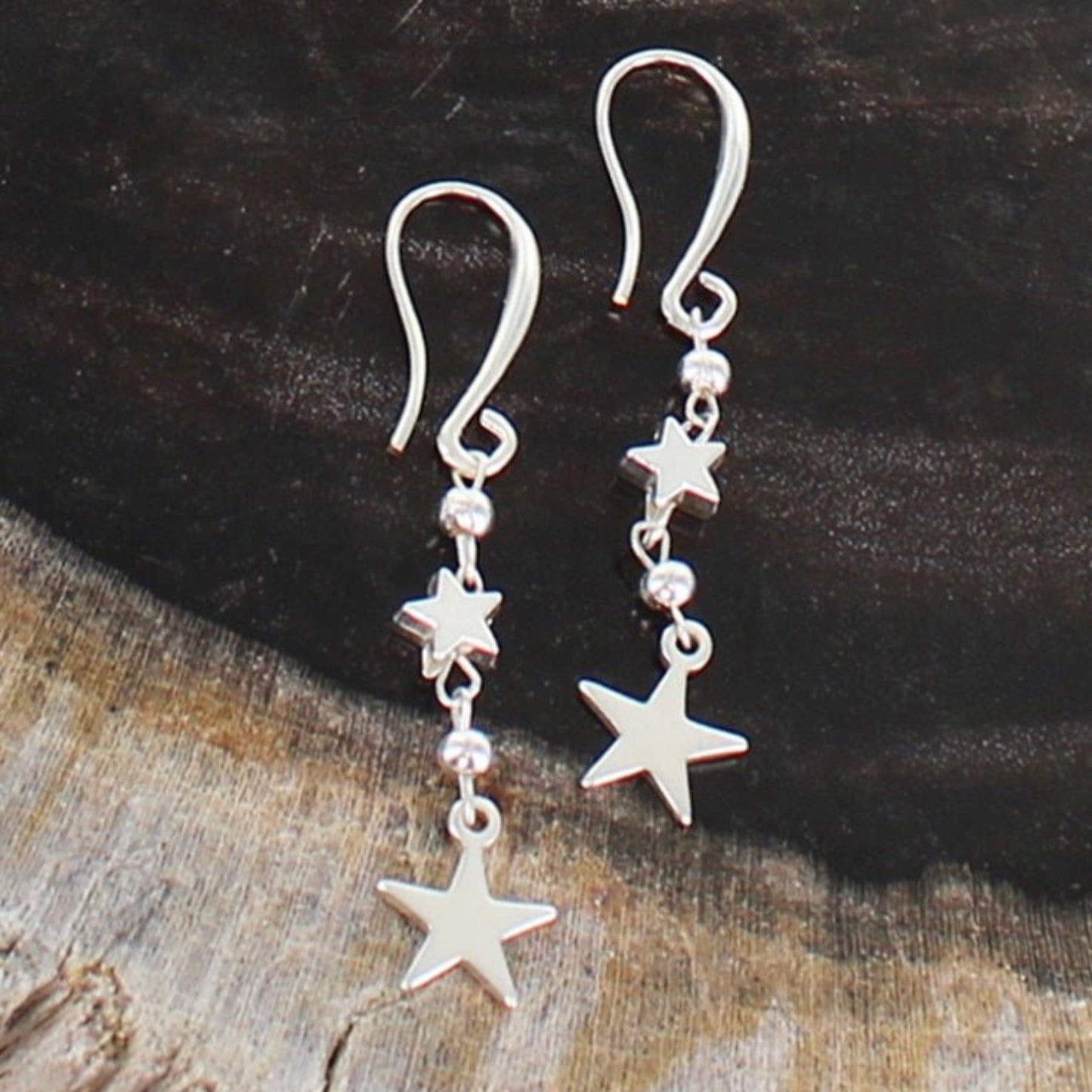 Suzie Blue Silver Plated Star Charm Drop Earrings - Louise's Jewellery Box