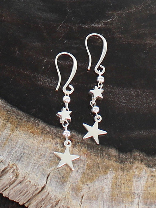 Suzie Blue Silver Plated Star Charm Drop Earrings - Louise's Jewellery Box
