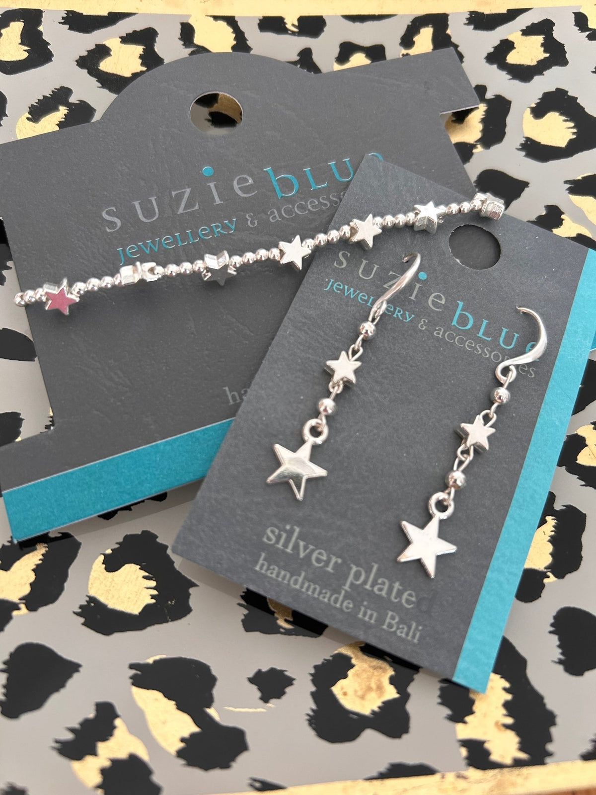 Suzie Blue Silver Plated Star Charm Drop Earrings - Louise's Jewellery Box