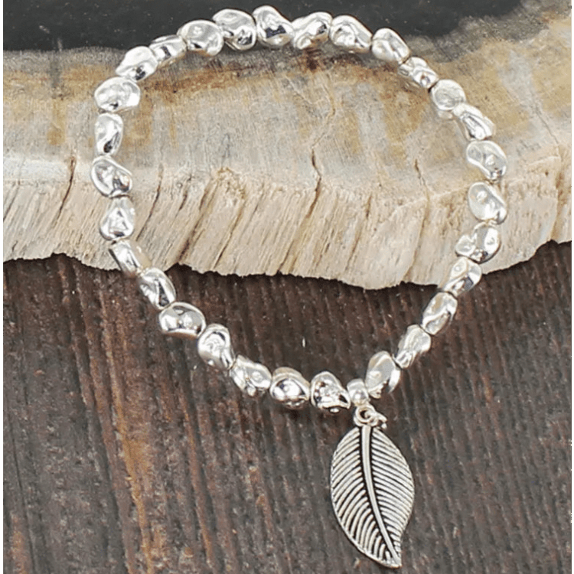 Suzie Blue Silver Plated Stretch Feather Bracelet - Louise's Jewellery Box