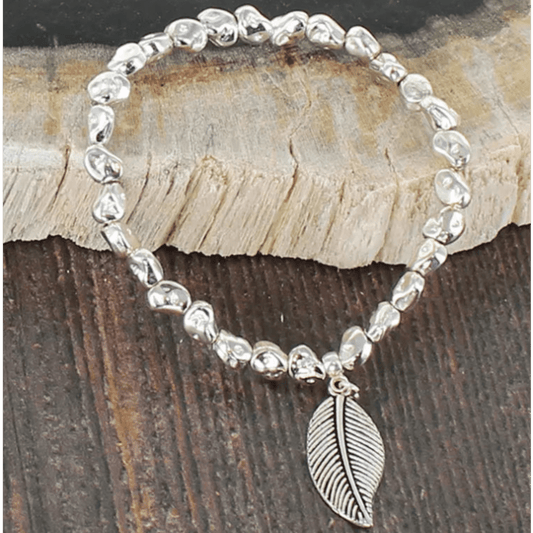 Suzie Blue Silver Plated Stretch Feather Bracelet - Louise's Jewellery Box