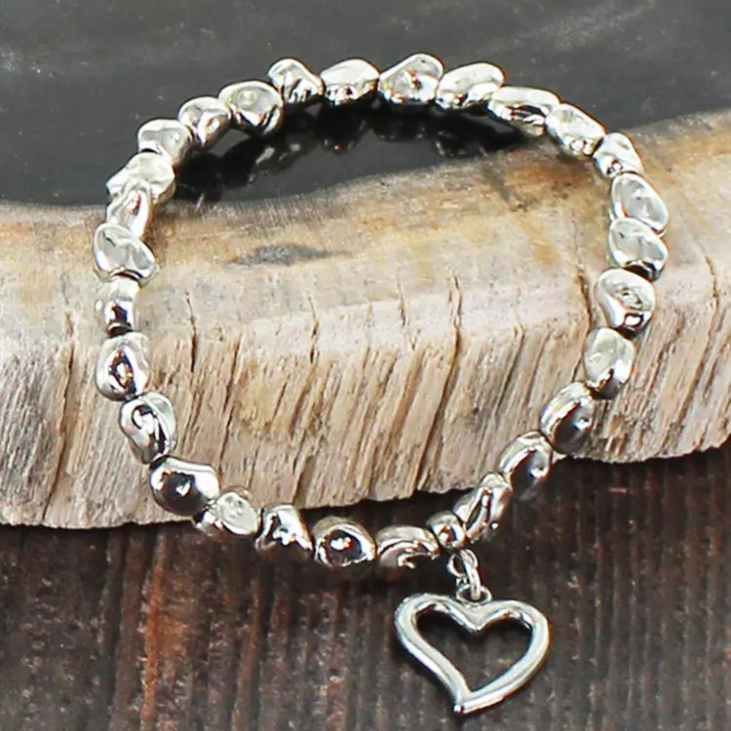 Suzie Blue Silver Plated Stretch Heart Bracelet - Louise's Jewellery Box